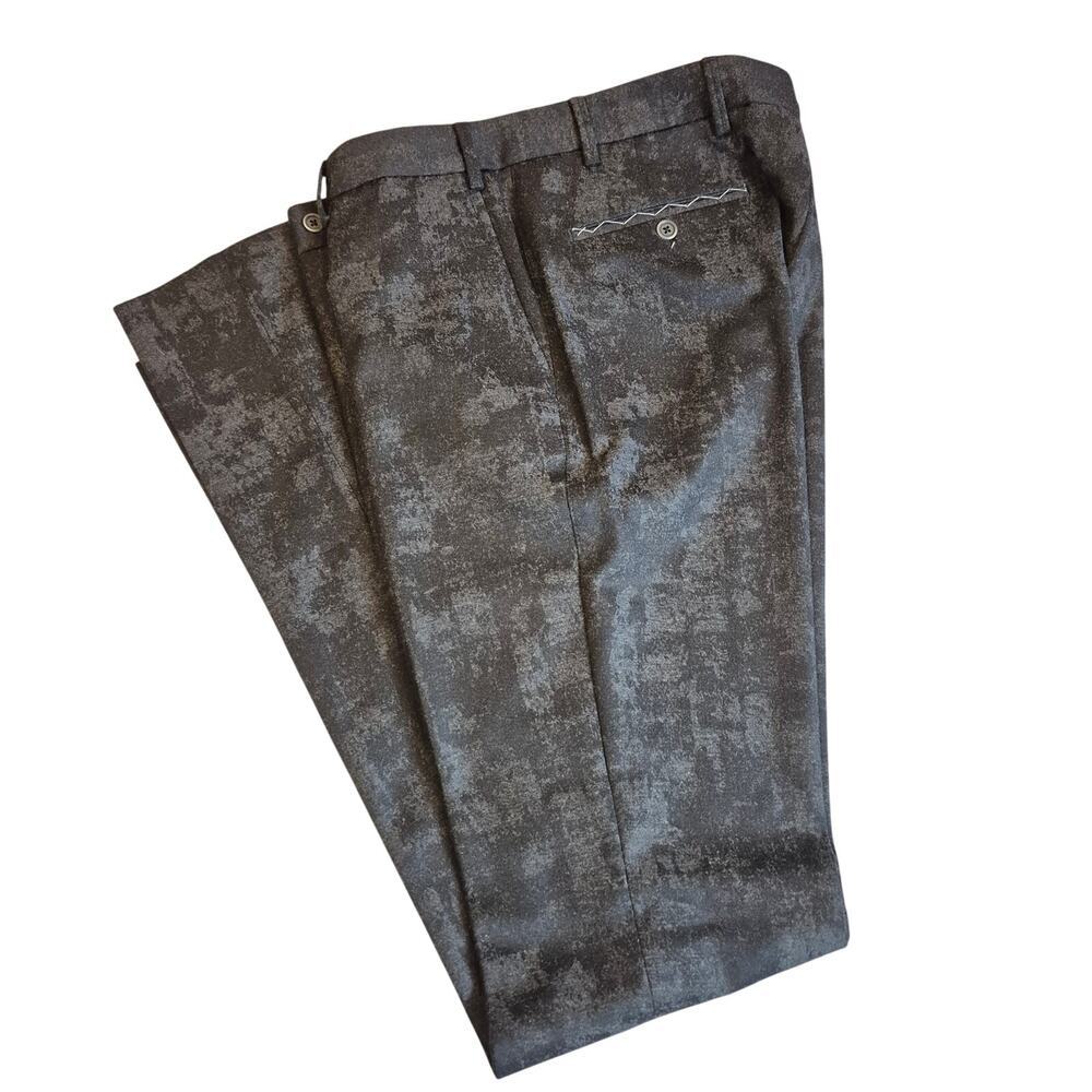 6 East Wool Cashmere Trouser Pant Men 33 Black Jacquard Twill Unhemmed Slack New